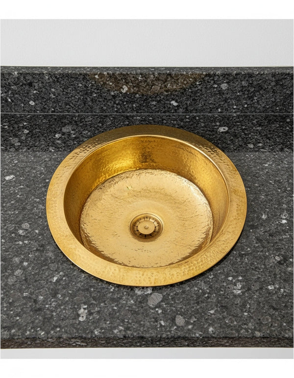 Handcrafted Hammered Brass Bar Sink – Solid Round Prep Basin with Drain - Zayian