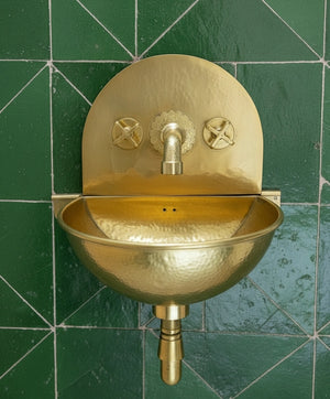 Hammered Solid Brass Wall Sink – Unlacquered Bathroom Basin with Faucet - Zayian
