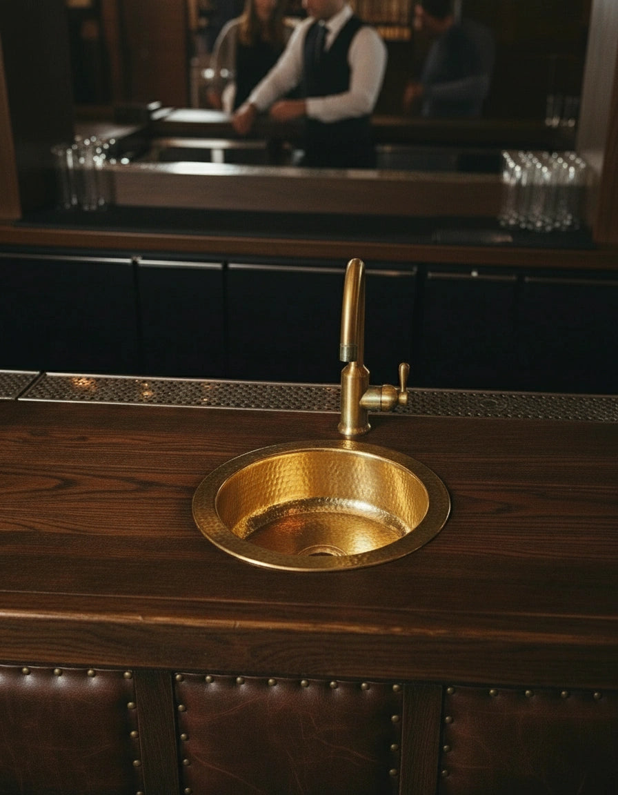 Handcrafted Hammered Brass Bar Sink – Solid Round Prep Basin with Drain