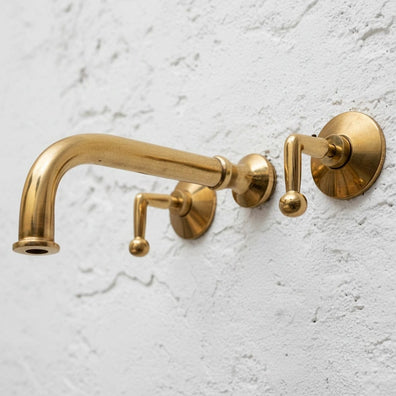 Unlacquered Brass Wall Mounted Bathroom FaucetUnlacquered Brass Wall Mounted Bathroom Faucet