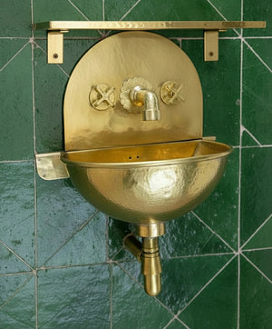Hammered Solid Brass Wall Sink – Unlacquered Bathroom Basin with Faucet - Zayian