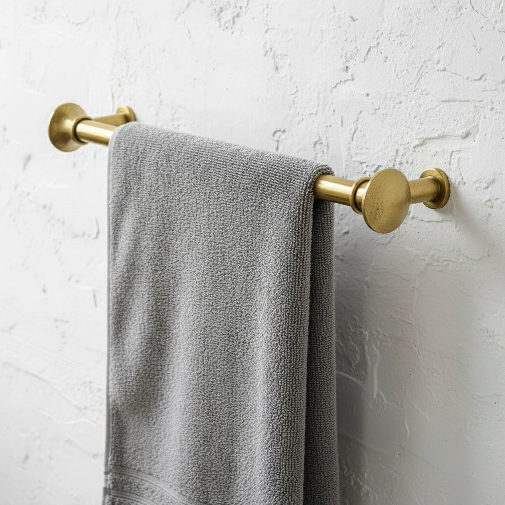 Hammered Solid Brass Towel Bar – Unlacquered Wall Mounted Bathroom Rail - Zayian