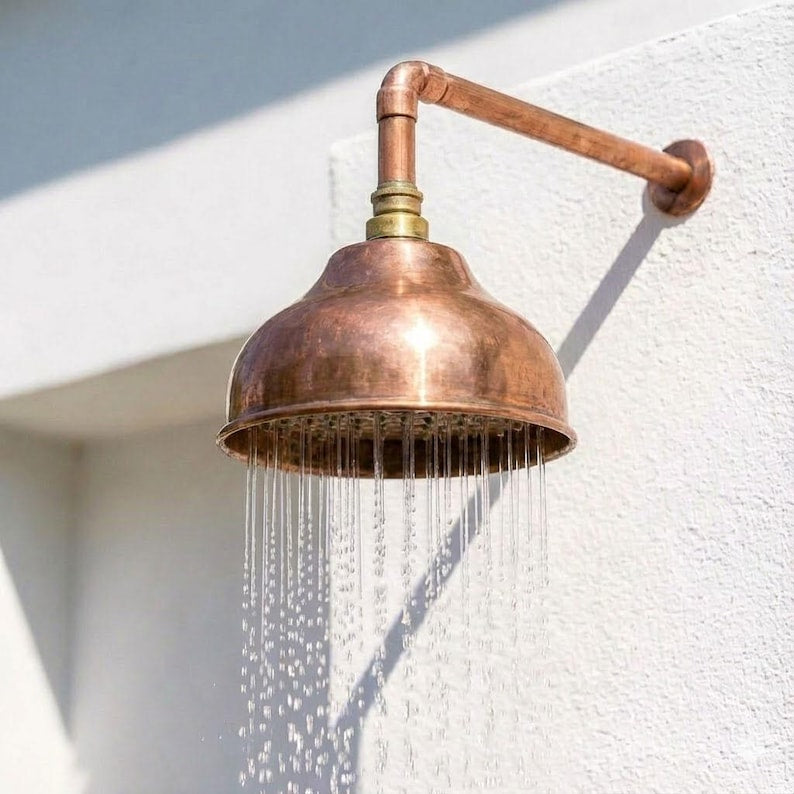 Handmade Solid Copper Rain Shower Head – Unlacquered Round Design - Zayian