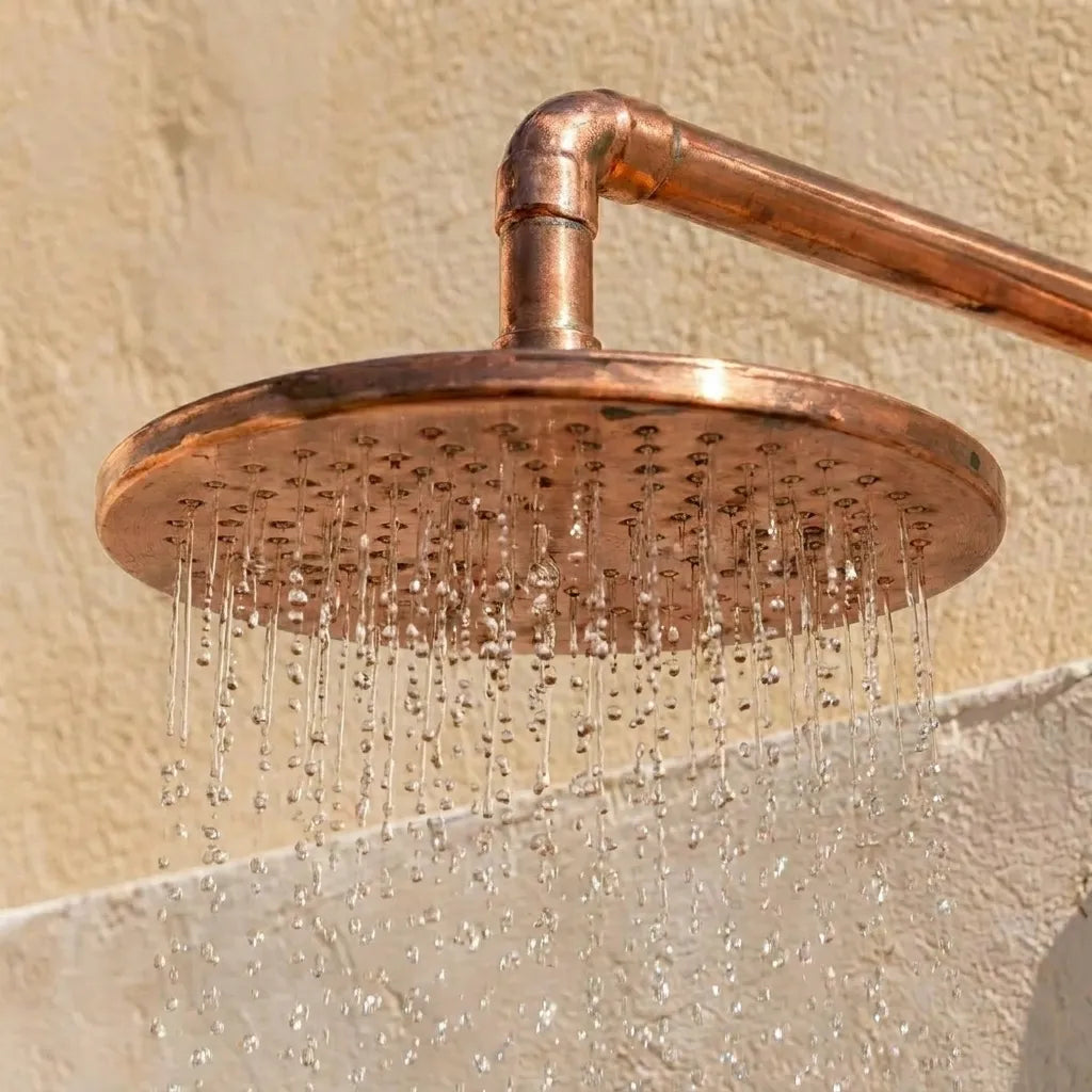 Outdoor Copper Shower System with Handheld Sprayer - Rustic Wall Mount Rain Shower SetOutdoor Copper Shower System with Handheld Sprayer - Rustic Wall Mount Rain Shower Set