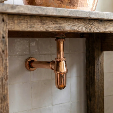 Unlacquered Solid Brass Bottle Trap - Vintage Exposed Sink Drain for Bathroom VanityUnlacquered Solid Brass Bottle Trap | Exposed Vintage Sink Drain