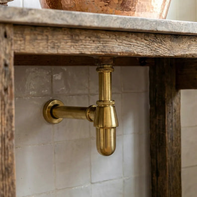 Unlacquered Solid Brass Bottle Trap - Vintage Exposed Sink Drain for Bathroom VanityUnlacquered Solid Brass Bottle Trap | Exposed Vintage Sink Drain