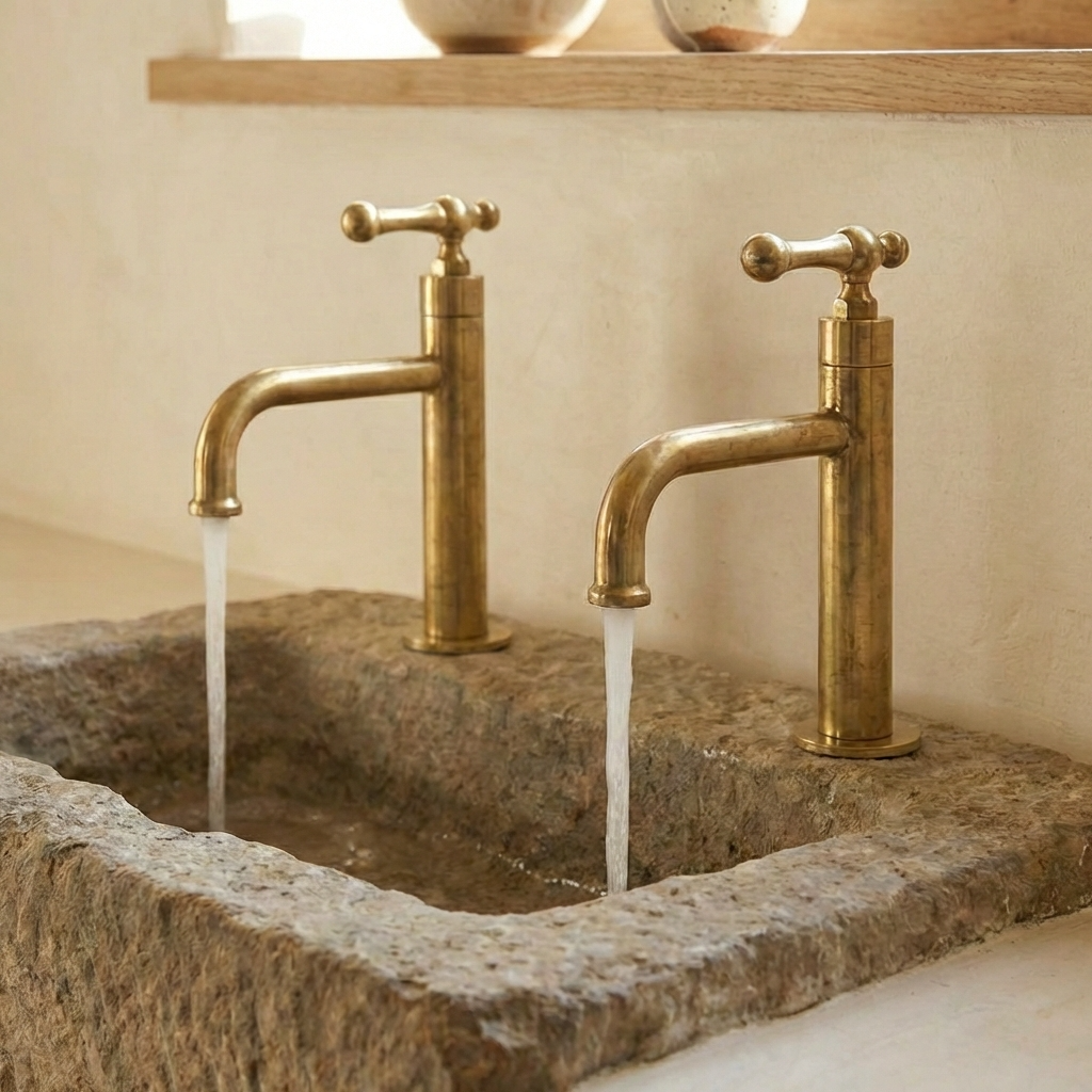Victorian Style Brass Bathroom Faucet – Unlacquered Solid Brass Sink Tap