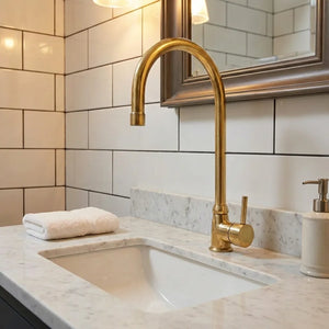 Unlacquered Brass Bathroom Faucet, Solid Brass Mixer Faucet, Single Handle Bar Brass FaucetUnlacquered Brass Single Handle Bathroom Faucet