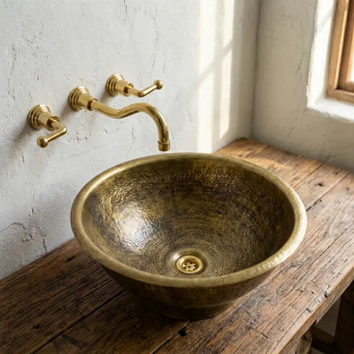 Antique Hammered Brass Vessel Sink Top Mount Bathroom VanityVintage Charm: Hammered Brass Sink | Satisfied or Refunded