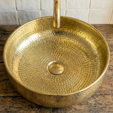 Hand-Hammered Unlacquered Brass Vessel Sink - Round Artisan Bathroom BasinHand-Hammered Unlacquered Brass Vessel Sink | Artisan Bathroom Basin