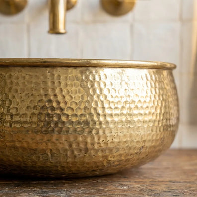 Hand-Hammered Unlacquered Brass Vessel Sink - Round Artisan Bathroom BasinHand-Hammered Unlacquered Brass Vessel Sink | Artisan Bathroom Basin