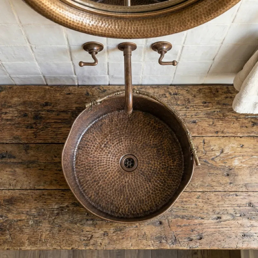 Rustic Brass Vessel Sink - Hand Hammered Round Aged Bathroom BasinRustic Brass Vessel Sink - Hand Hammered Round Aged Bathroom Basin