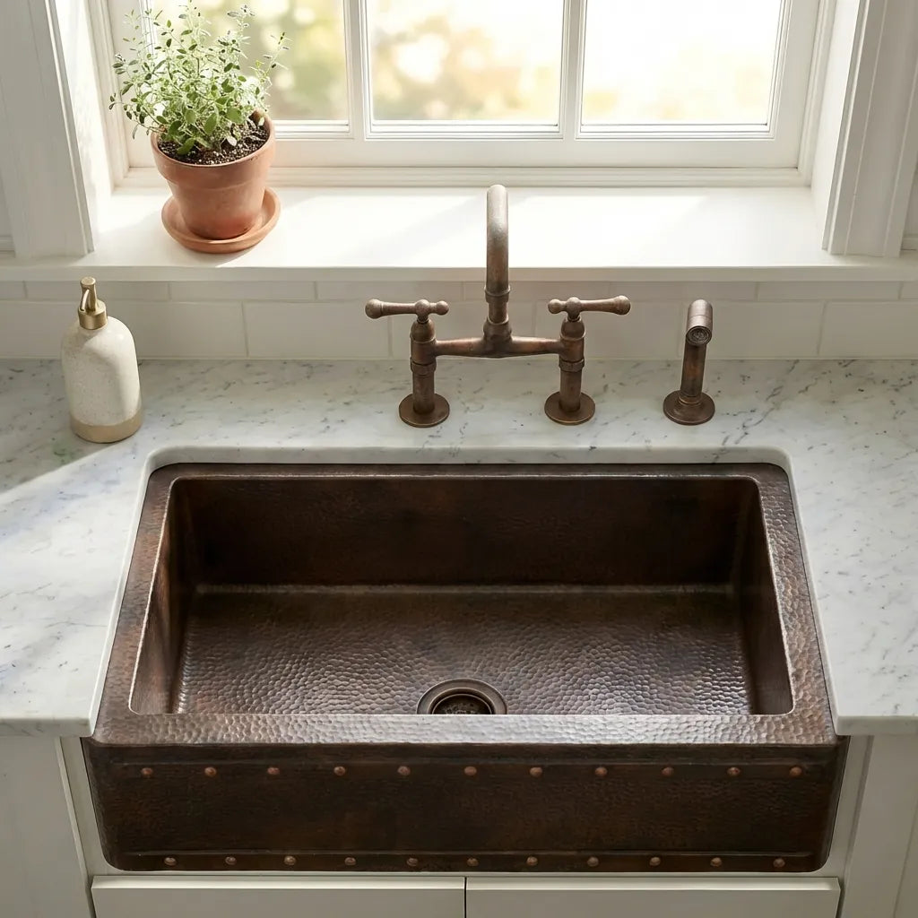 Dual Mount Copper Kitchen Farmhouse Apron Sink-Zinnia