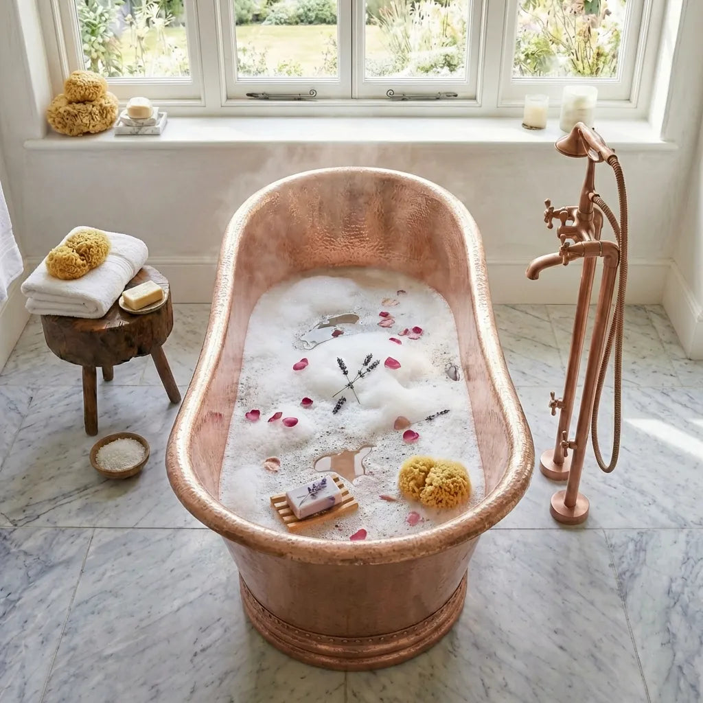 Hammered Copper Freestanding Soaking Tub