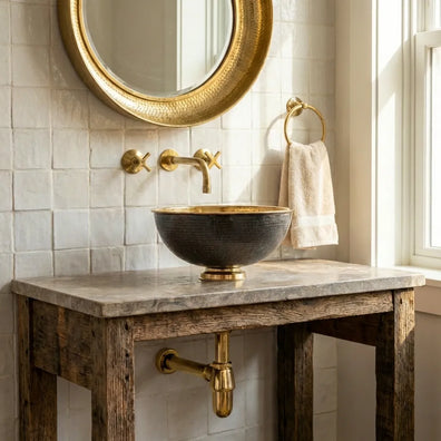 Handmade Vanity Basin Round Sink - Black Brass Bathroom Vessel SinkBlack Brass Bathroom Vessel Sink - Handmade Round Vanity Sink