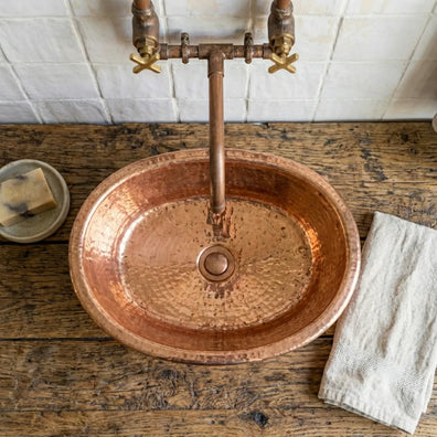 Hammered Copper Oval Vessel Sink - Rustic Tub Style Bathroom Wash BasinHammered Copper Oval Vessel Sink - Rustic Tub Style Bathroom Basin