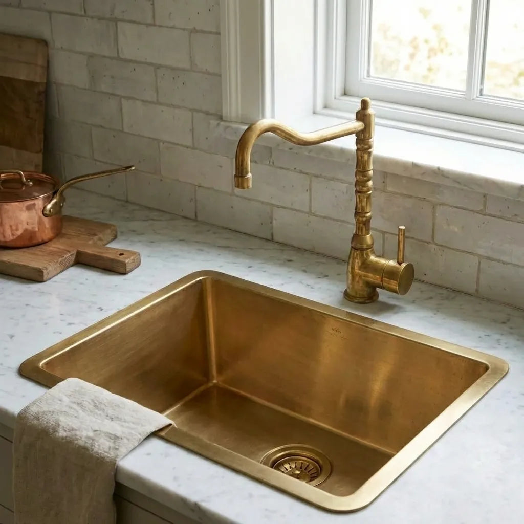 Handcrafted Undermount Brass Bar Sink - Square Bar Kitchen Sink Including drain