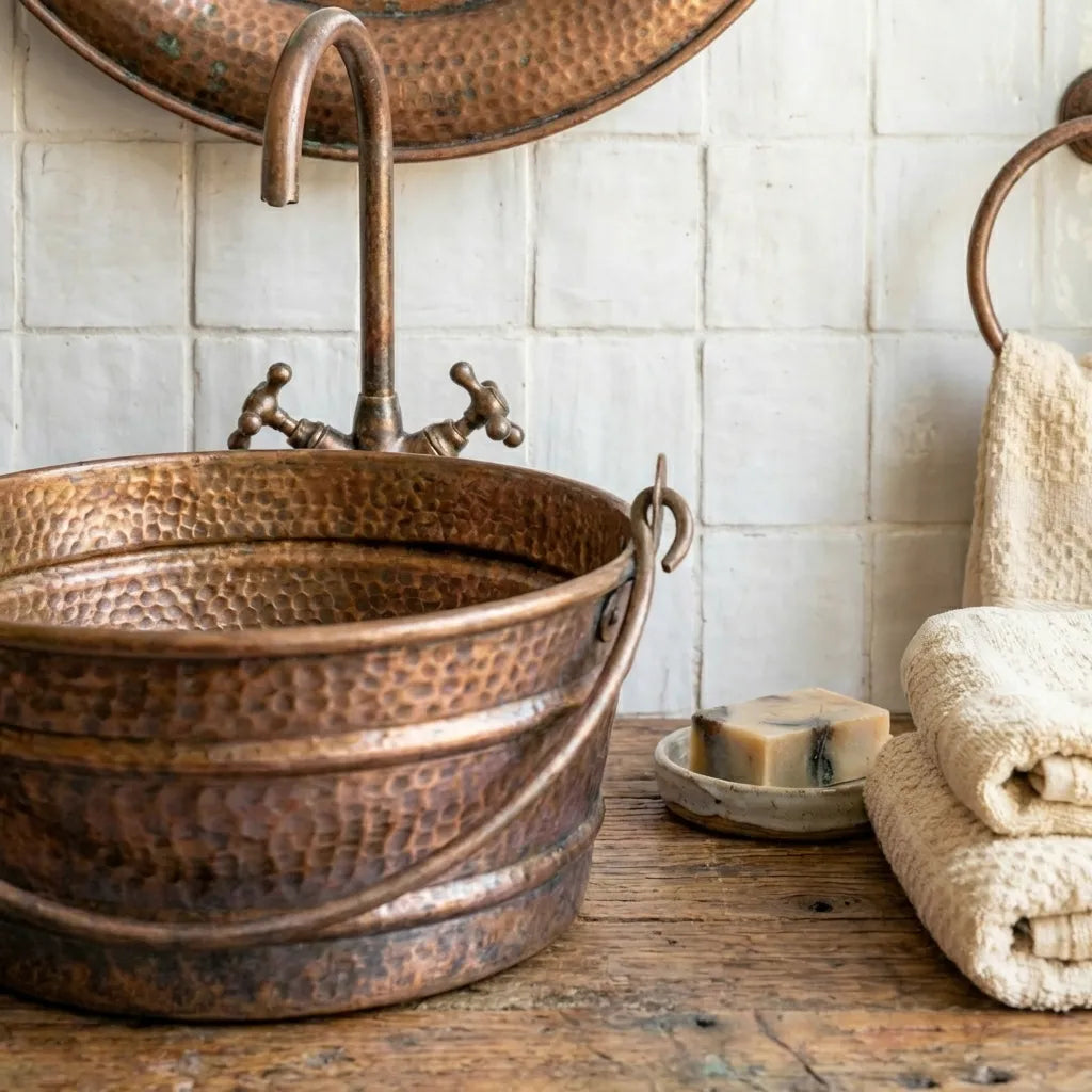Aged Copper Bucket Vessel Sink 