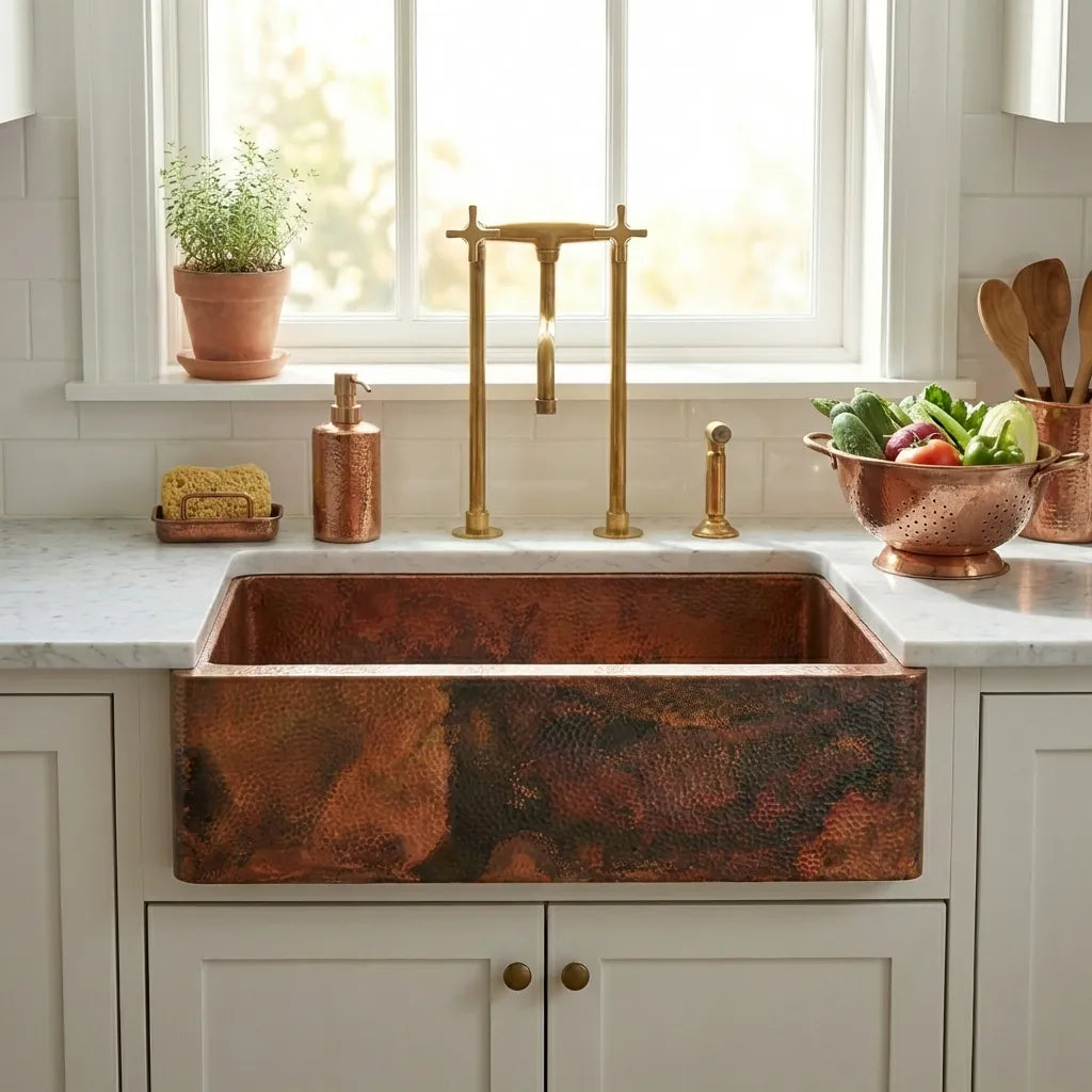 Copper Single Bowl Farmhouse Kitchen Sink-Jaxon