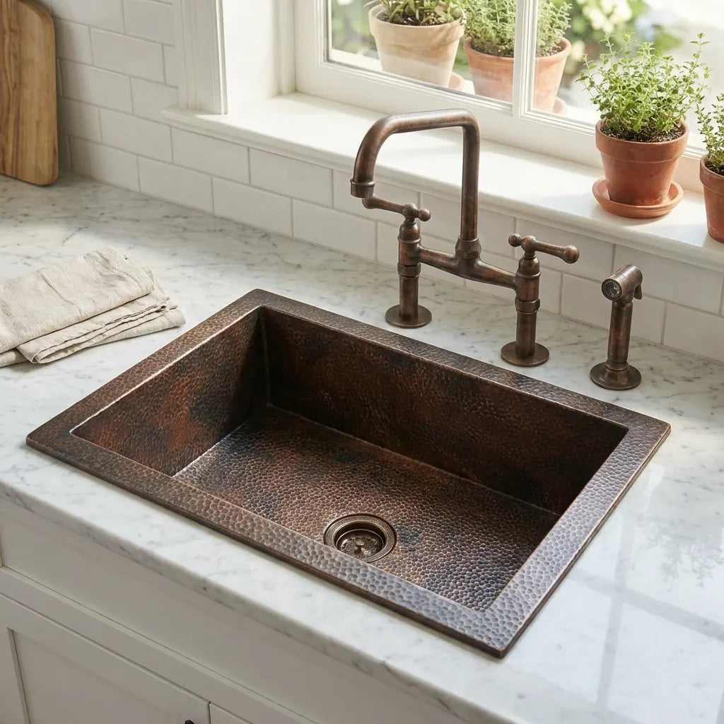 Hammered Copper Top Mount Sink - Nebula