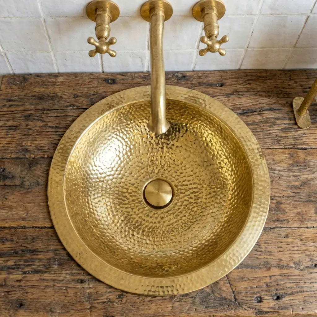 Handcrafted Hammered Unlacquered Brass Bar Sink Drop In
