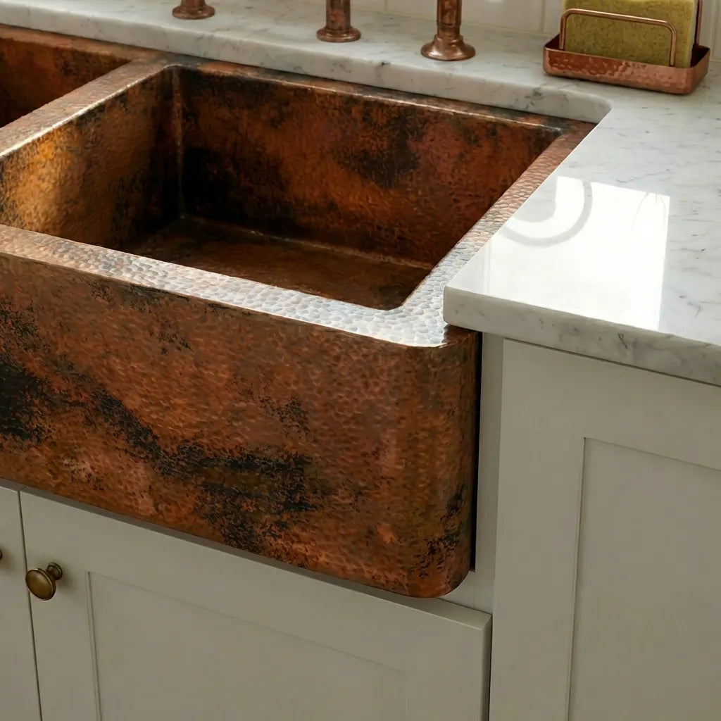 Double-Bowl Copper Farmhouse Kitchen Sink - Faye