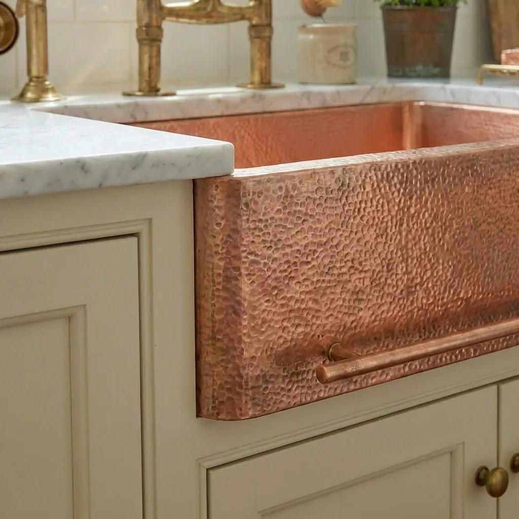 Copper Sink Hammered Front Apron With Towel Bar-BrynBryn Copper Sink with Hammered Apron and Towel Bar 