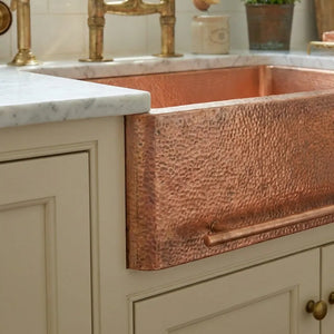 Copper Sink Hammered Front Apron With Towel Bar-BrynBryn Copper Sink with Hammered Apron and Towel Bar 