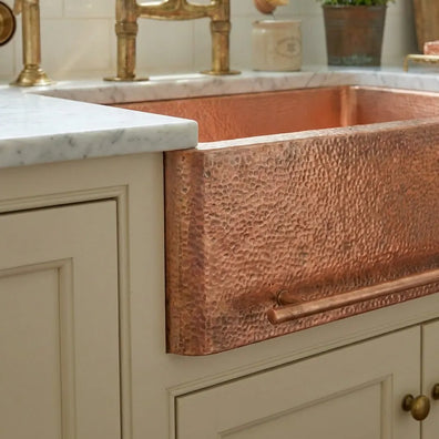 Copper Sink Hammered Front Apron With Towel Bar-BrynBryn Copper Sink with Hammered Apron and Towel Bar 