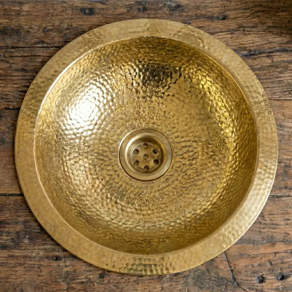 Handcrafted Hammered Unlacquered Brass Bar Sink Drop In