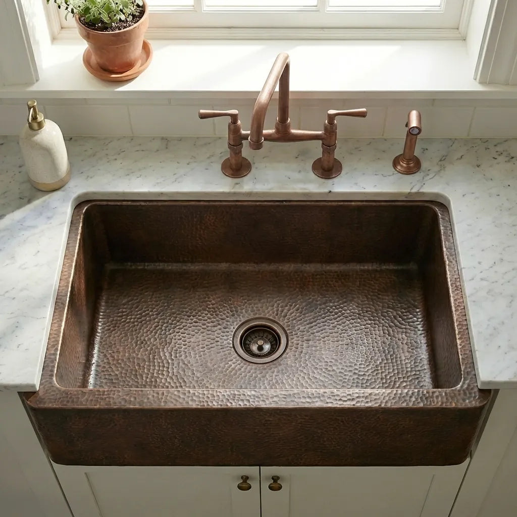 Dark Copper Farmhouse Apron Sink -Xylo