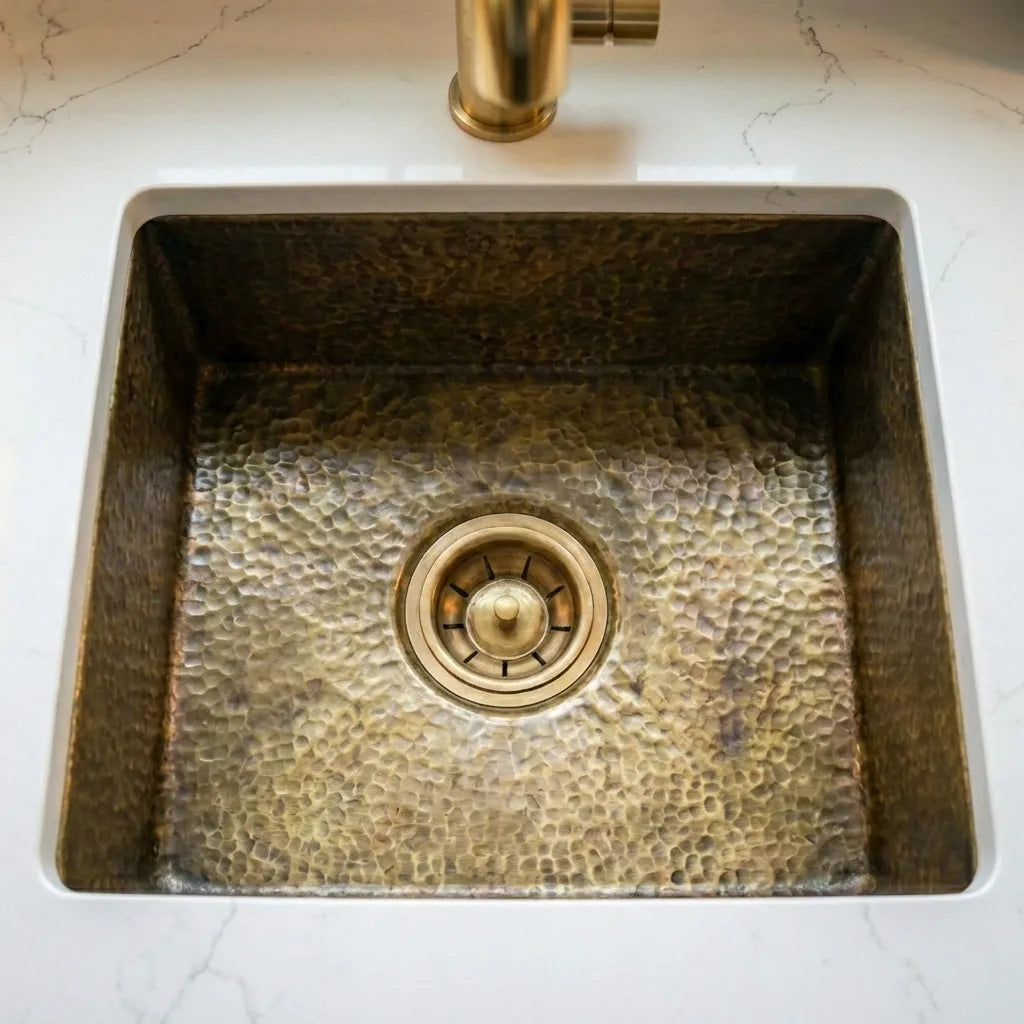 Antique Bronze Hammered Brass Undermount Sink - Rustic Brass Kitchen Sink