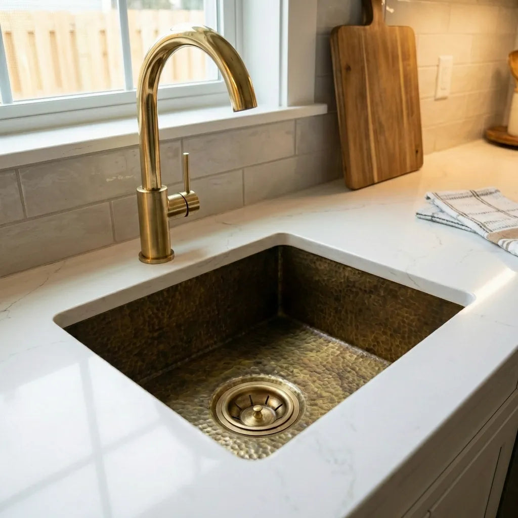 Antique Bronze Hammered Brass Undermount Sink - Rustic Brass Kitchen Sink