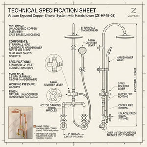 Outdoor Copper Shower System with Handheld Sprayer - Rustic Wall Mount Rain Shower SetOutdoor Copper Shower System with Handheld Sprayer - Rustic Wall Mount Rain Shower Set