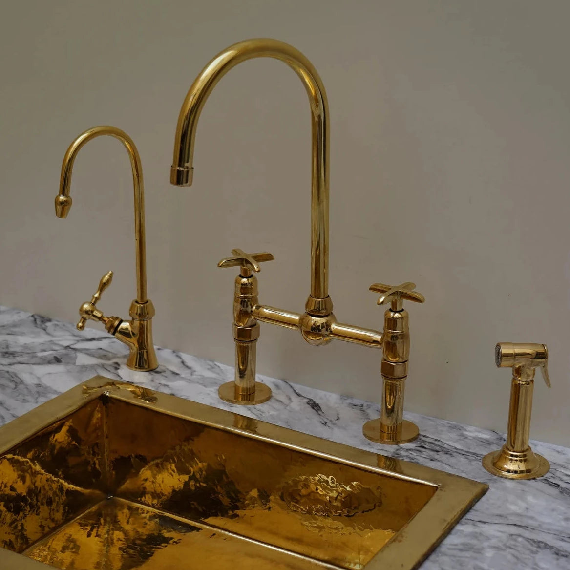 Unlacquered Solid Brass Kitchen Faucet with Sprayer - Zayian