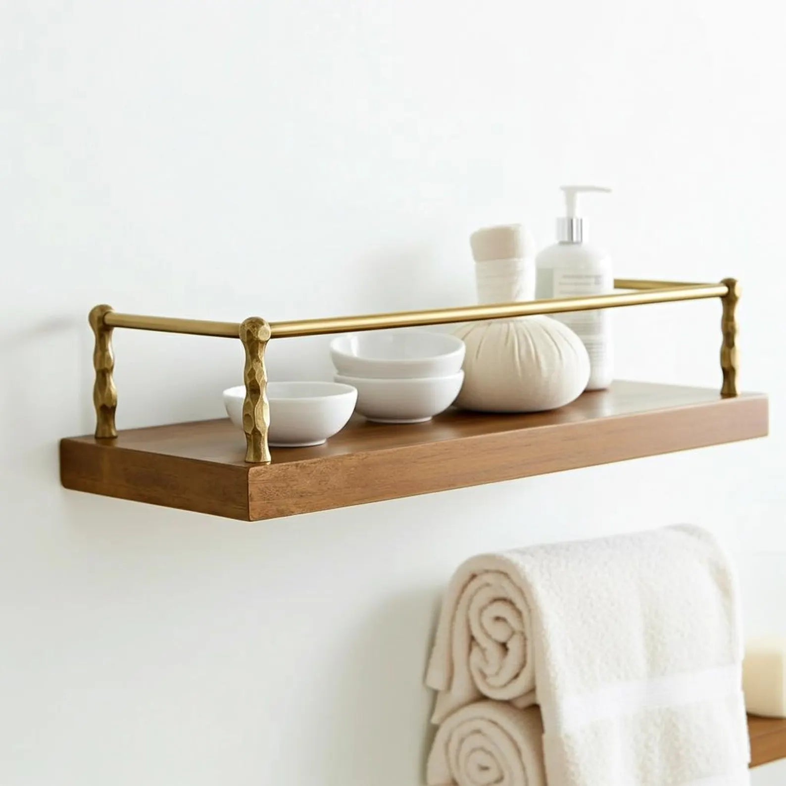 Artisanal Unlacquered Brass Gallery Rail – Solid Brass Shelf Guard for Bathroom or Kitchen - Zayian