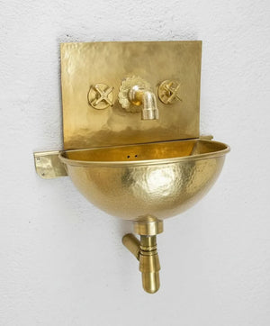 Handmade Unlacquered Brass Wall Sink – Hammered Bathroom Basin with Faucet - Zayian