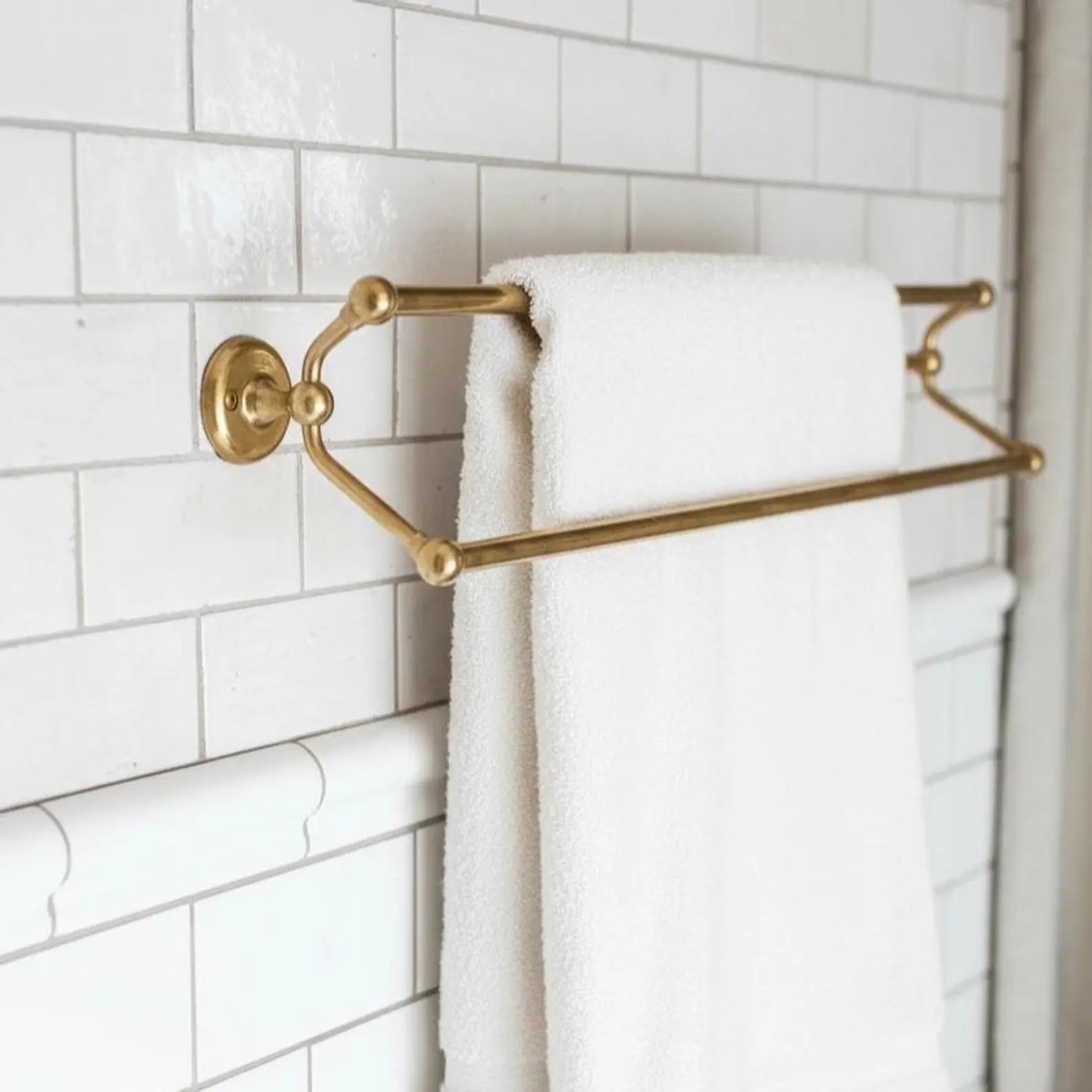 Unlacquered Brass Double Towel Bar – Wall Mounted Bath RackHandcrafted unlacquered brass double towel bar