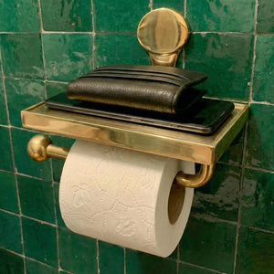 Unlacquered Brass Toilet Paper Holder with Phone ShelfBrass Toilet Paper Holder with Phone Shelf | Zayian