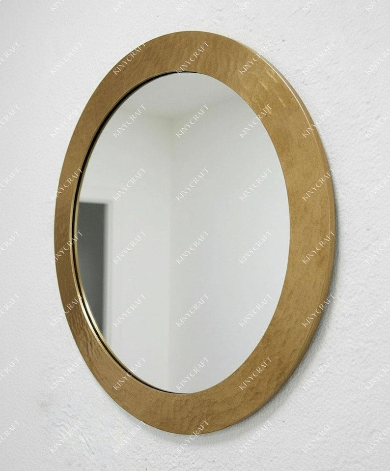Hammered Brass Round Wall Mirror – Handmade Bathroom Vanity Accent