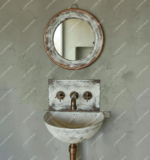 Aged Copper Wall Sink – White Patina Half Bowl Bathroom Basin with Faucet - Zayian