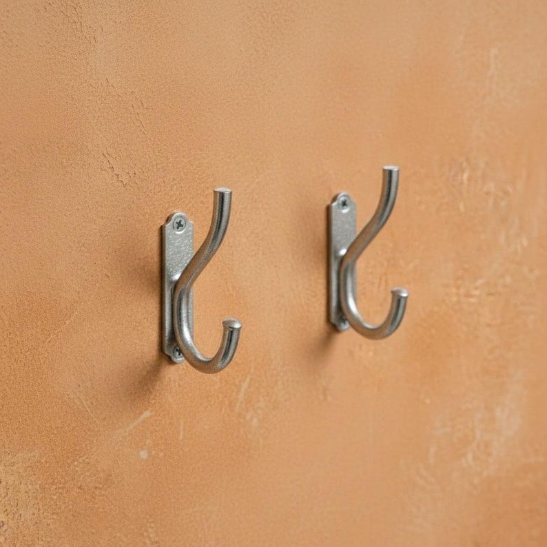 Set of 2 Chrome Wall Hooks – Handmade Double Robe Hooks for Bathroom