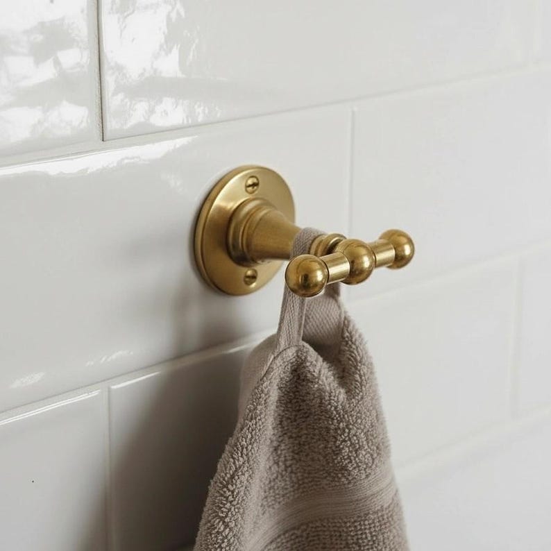 Unlacquered Solid Brass Double Double Towel Hook
