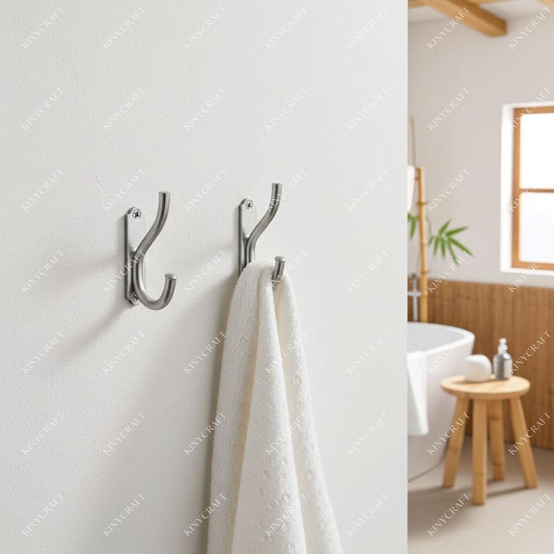 Set of 2 Chrome Wall Hooks – Handmade Double Robe Hooks for Bathroom