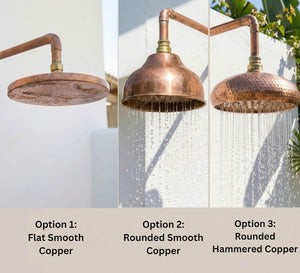Handmade Copper Outdoor Shower – Unlacquered Copper Rainfall Head - Zayian