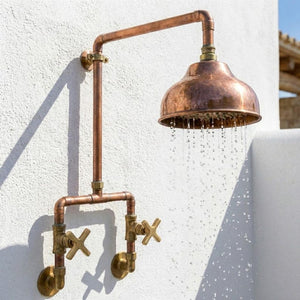 Handmade Copper Outdoor Shower – Wall Mounted Exposed Pipe System - Zayian