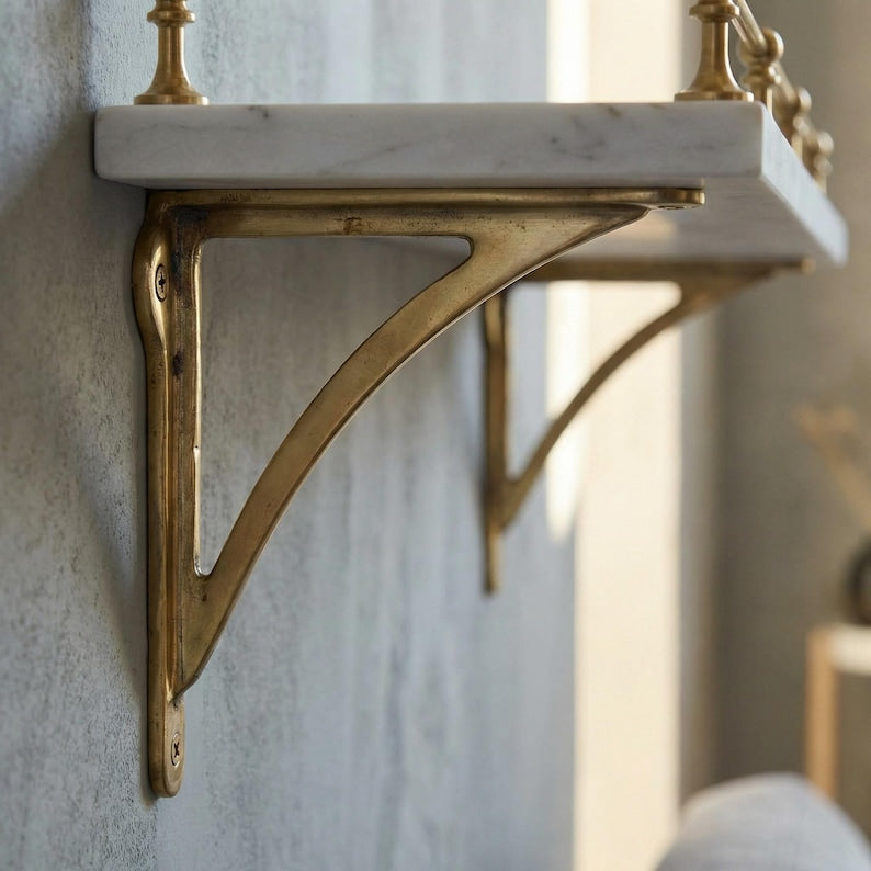 Unlacquered Brass Shelf Bracket - Solid Wall Mount SupportUnlacquered Brass Shelf Bracket | Solid Wall Support