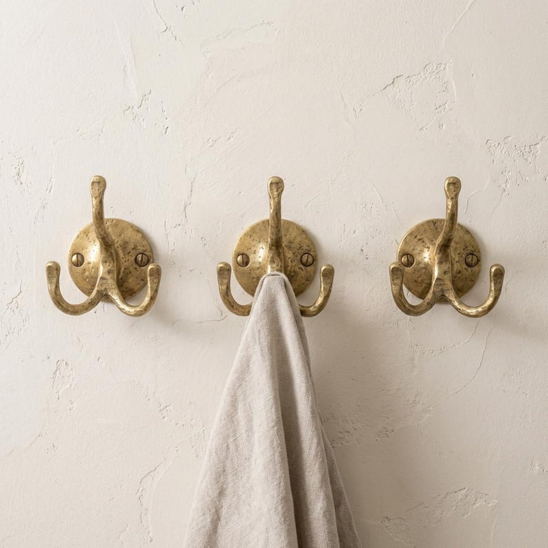 Handmade Brass Triple Wall Hook – Rustic Coat & Towel Hanger