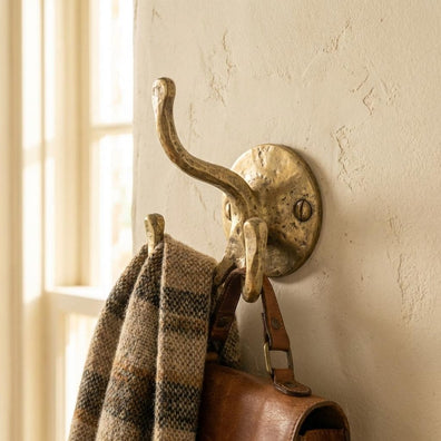 Handmade Brass Triple Wall Hook - Rustic Coat & Towel HangerSolid Brass Wall Hook | Handmade Rustic Triple Hook - Zayian