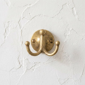 Unlacquered Brass Double Wall Hook - Solid Brass Coat & Towel HookUnlacquered Brass Double Wall Hook | Solid Brass Coat Hook